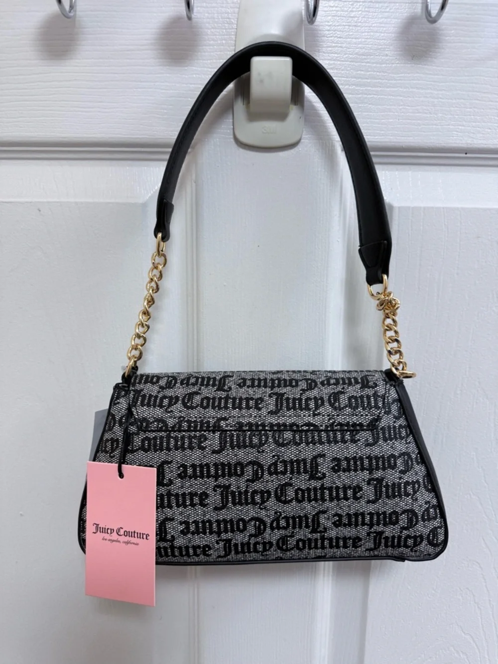 NWT Juicy Couture Bouquet Flap Floral Logo Shoulder Bag in Black Beige